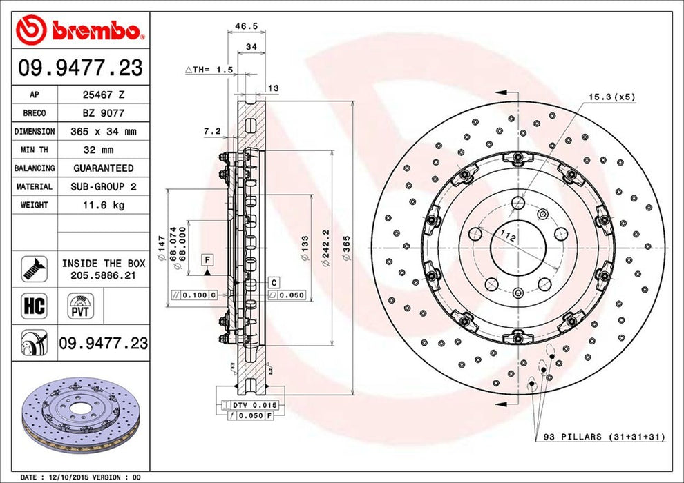 Brembo 09.9477.23 Disc Brake Rotor - Front
