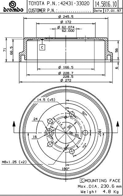 Brembo 14.5816.10 Brake Drum - Rear