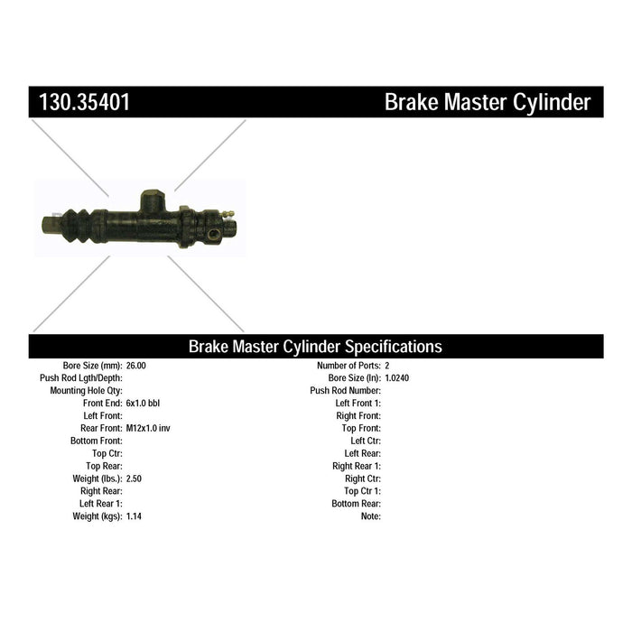 Centric 130.35401 Brake Master Cylinder