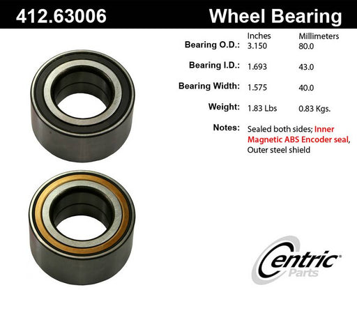 Centric 412.63006E Wheel Bearing - Front