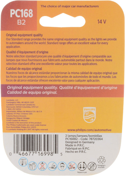 Phillips PC168B2 Instrument Panel Light Bulb