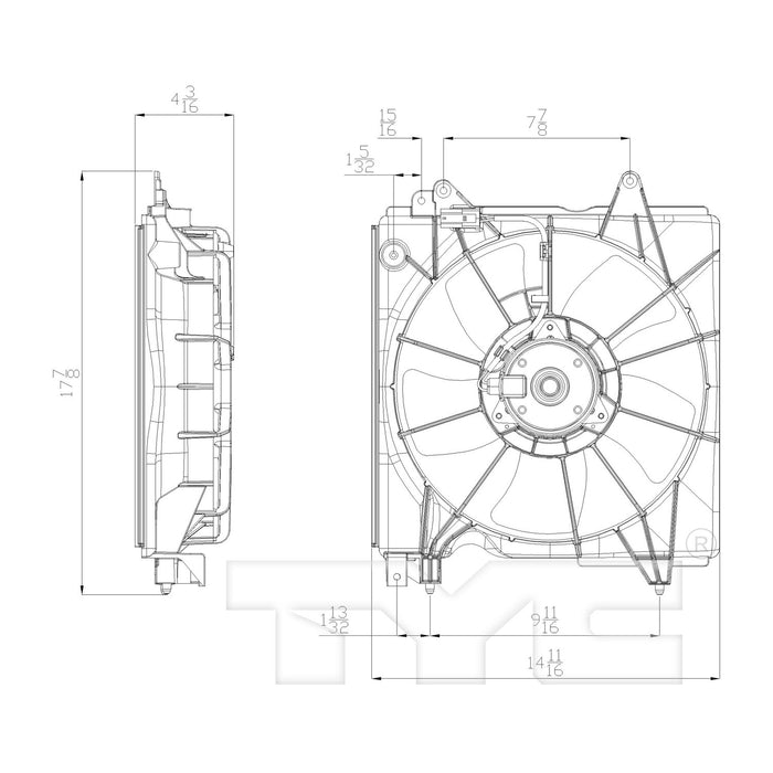 TYC 601350 Engine Cooling Fan Assembly - Left
