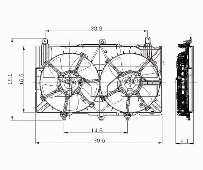TYC 620980 Dual Radiator and Condenser Fan Assembly