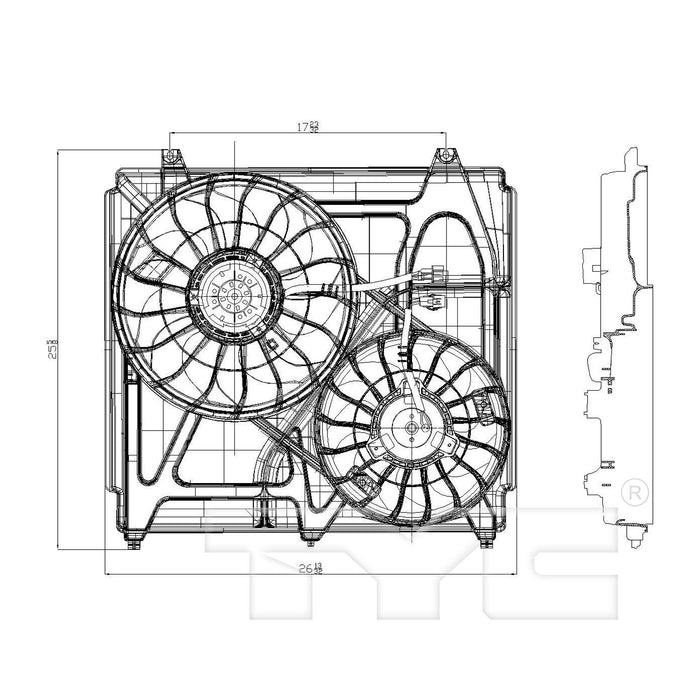 TYC 621040 Dual Radiator and Condenser Fan Assembly