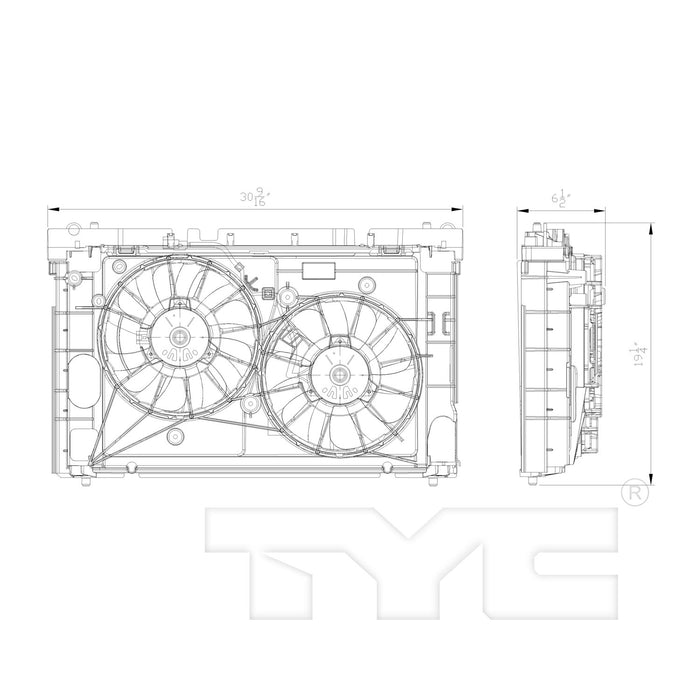 TYC 622310 Dual Radiator and Condenser Fan Assembly