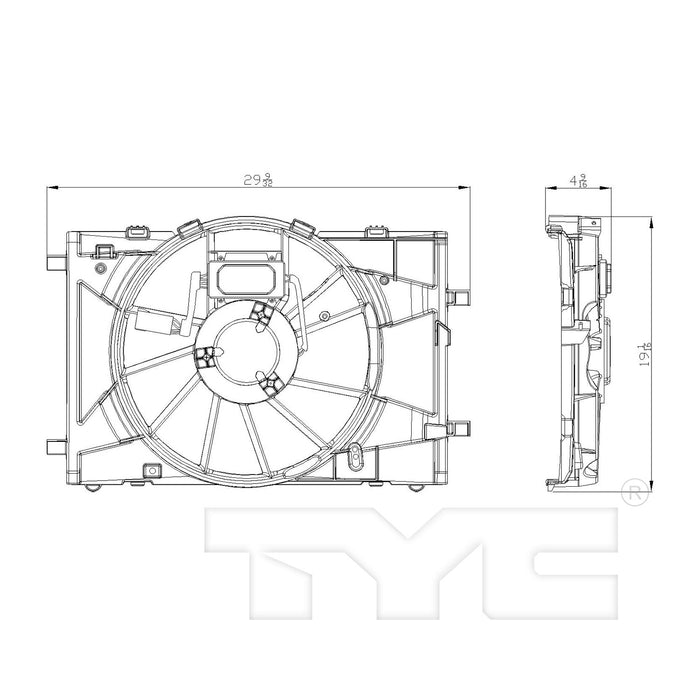 TYC 622430 Dual Radiator and Condenser Fan Assembly