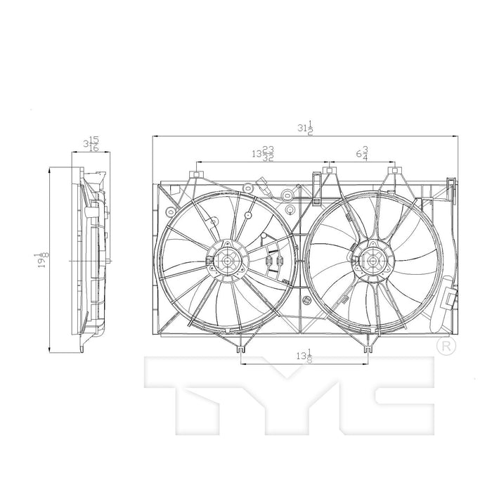 TYC 622760 Dual Radiator and Condenser Fan Assembly
