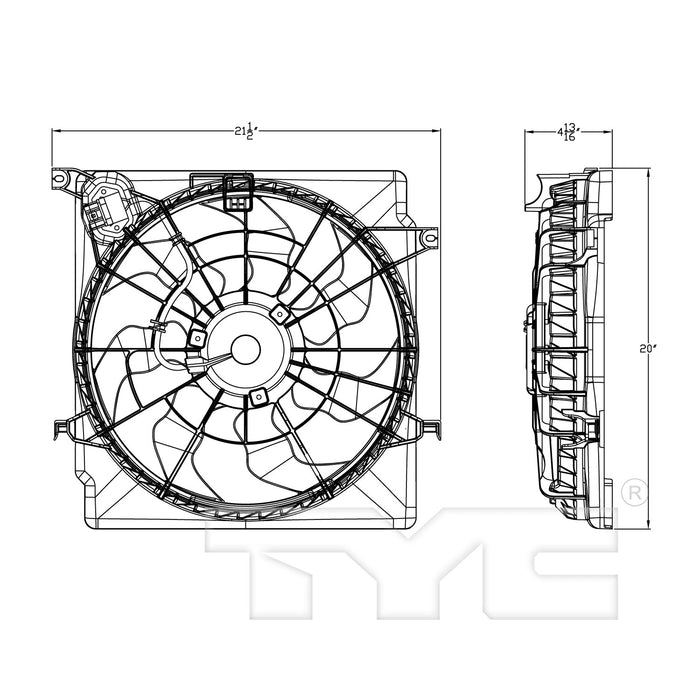 TYC 623110 Dual Radiator and Condenser Fan Assembly