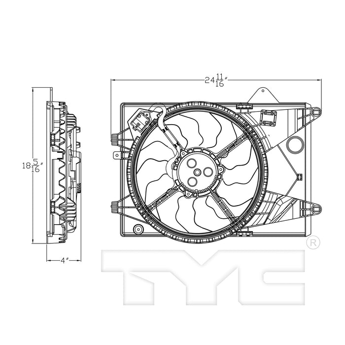 TYC 623410 Dual Radiator and Condenser Fan Assembly