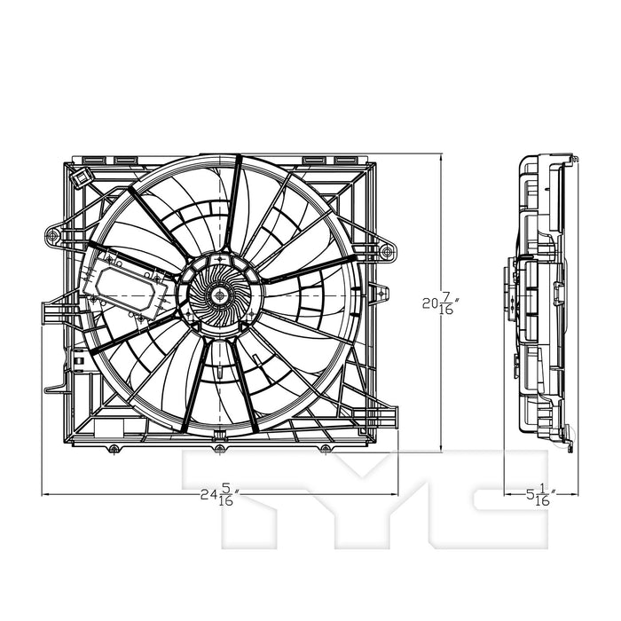 TYC 623680 Dual Radiator and Condenser Fan Assembly
