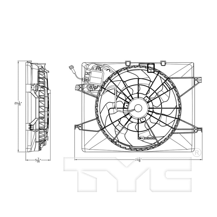 TYC 623770 Dual Radiator and Condenser Fan Assembly