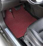 Red car floor mat in a vehicle interior