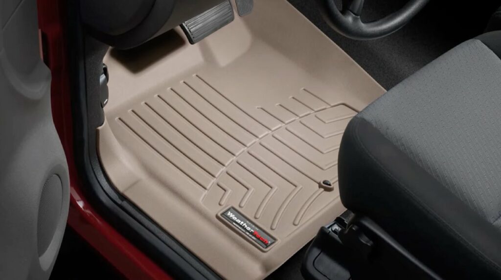 Tan WeatherTech digitalfit liner installed in a vehicle