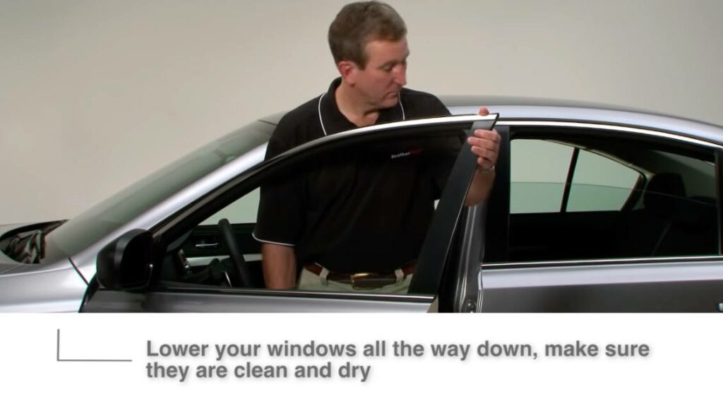 Installing window visors, lowering window