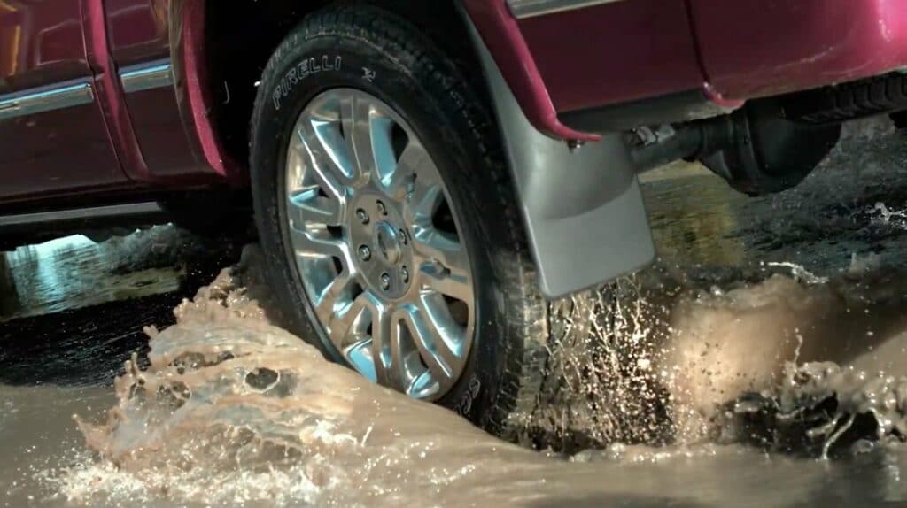 WeatherTech no-drill mud flaps; a mud flap offers vehicle protection from mud and debris