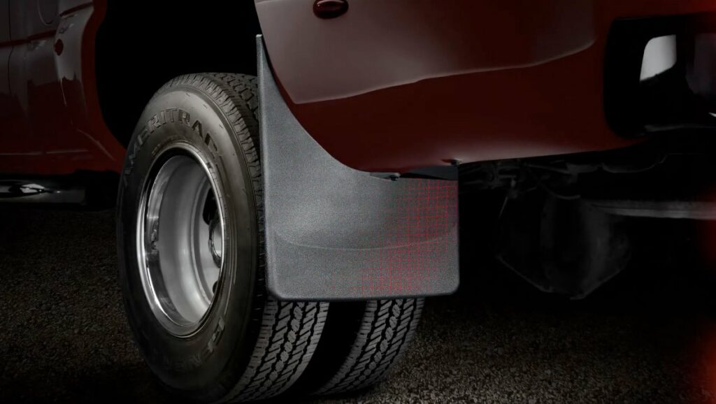 laser measuring creates a perfect fit for a truck’s front and rear pair of mud flaps